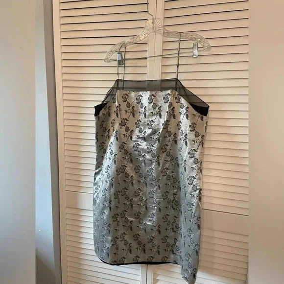 Vintage Y2K Silver Black Metallic Size 18 Mini Dress Onxy Nite Sheath Sleeveless - Picture 7 of 13